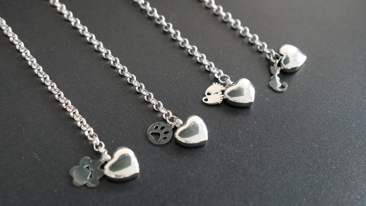 Ash pendant - Bracelet - Ash bracelet - Urn - Silver - Animal - Dog - Cat - Print Round - Heart - Engravable