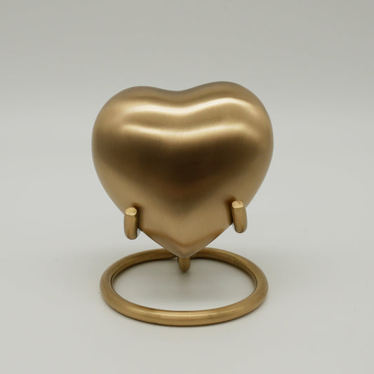 Mini urn - Gold - Heart - Stainless steel - Including stand and storage box -